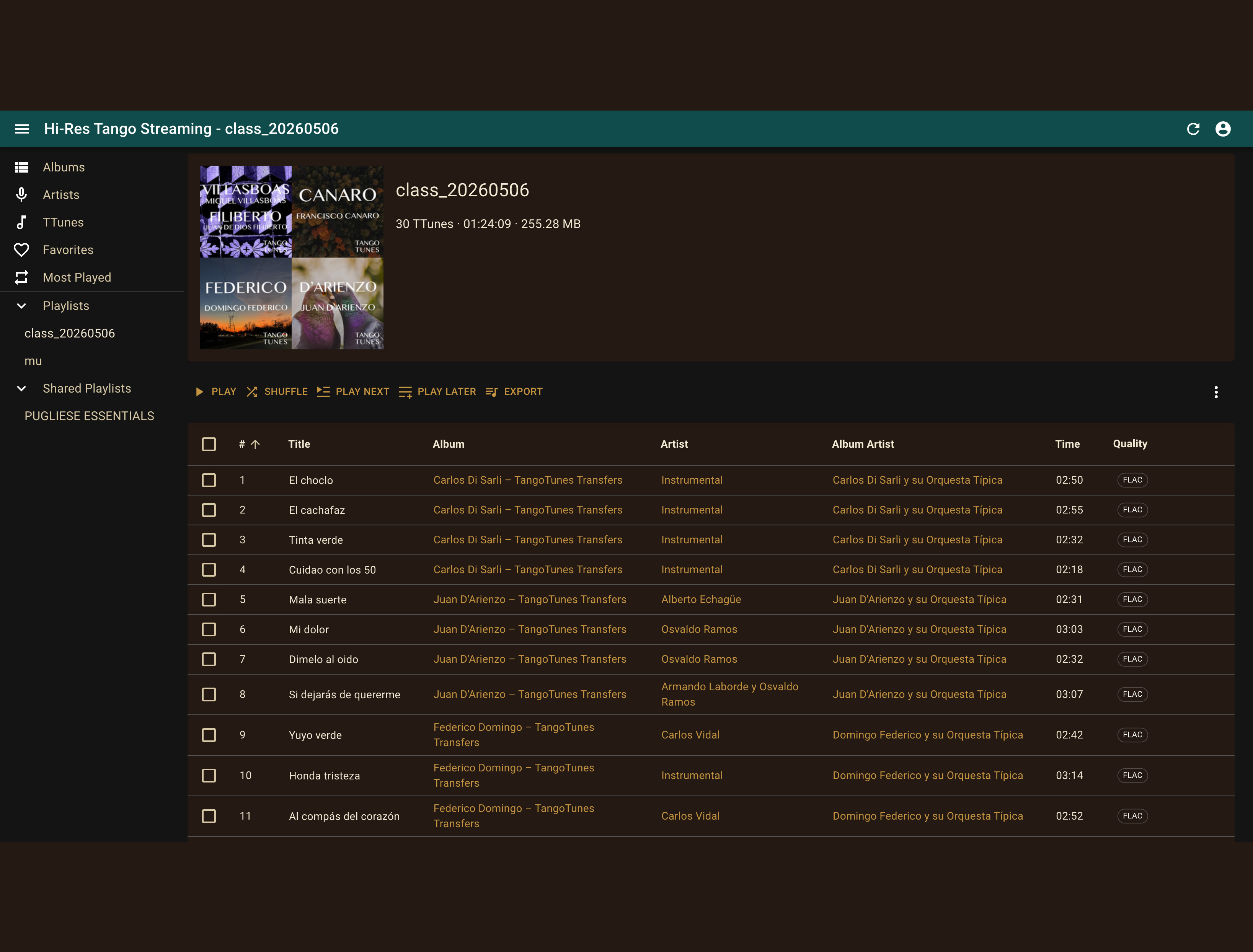 Geöffnete Playlist mit gespeicherten Titeln